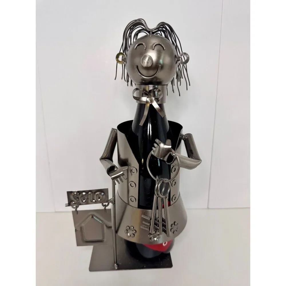 New Metal Real Estate Agent Wine Bottle Holder Novelty Desk Figurine Gift